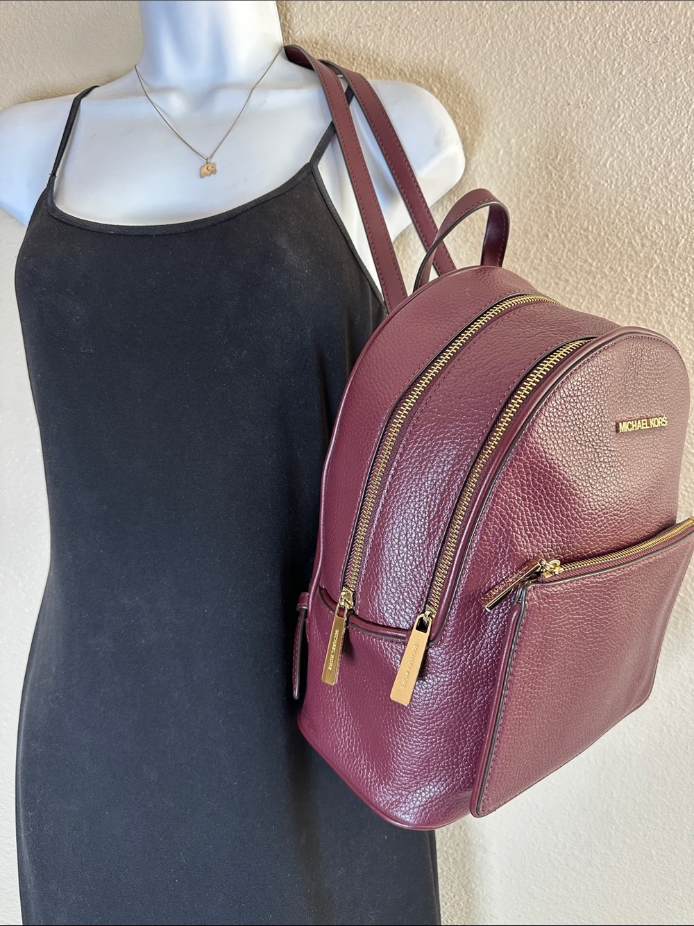 NWT Michael Kors Adina Merlot Leather MD Backpack with Gold Hardware - Picture 3 of 14